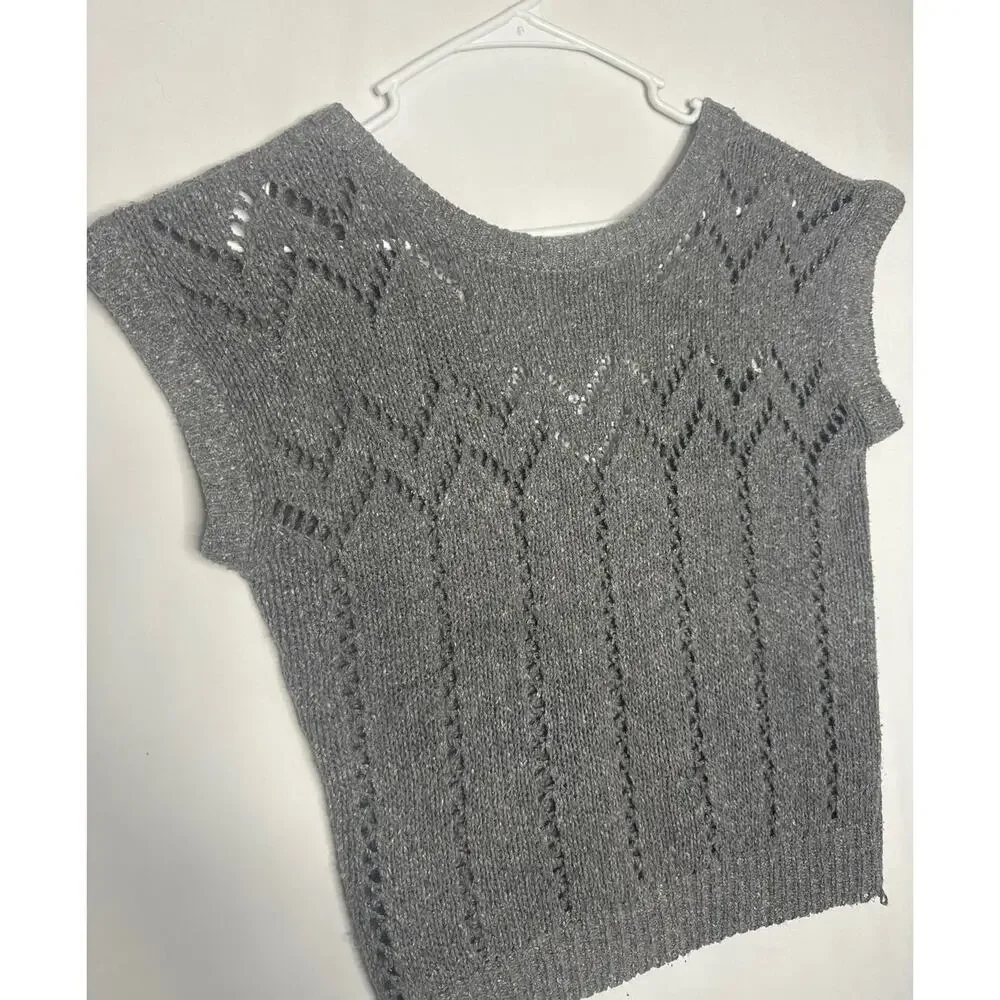 Vintage FaBE Silk & Angora mix, gray vest with a deep V on the back size Large